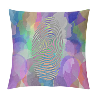 Personality  Social Identity Abstract Diversity Design As A Fingerprint And Population Symbol For Personal Identification And Security In A 3D Illustration Style. Pillow Covers