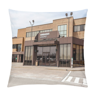 Personality  Toronto, Ontario, Canada - May 5, 2018: Bombardier Aerospace Building At Downsview Area, A Division Of Bombardier Inc. Bombardier Selling Downsview Property. Pillow Covers
