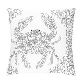 Personality  Adult Coloring Book Page. Floral Crab. Ethereal Animal Consisting Of Flowers And Leaves Pillow Covers