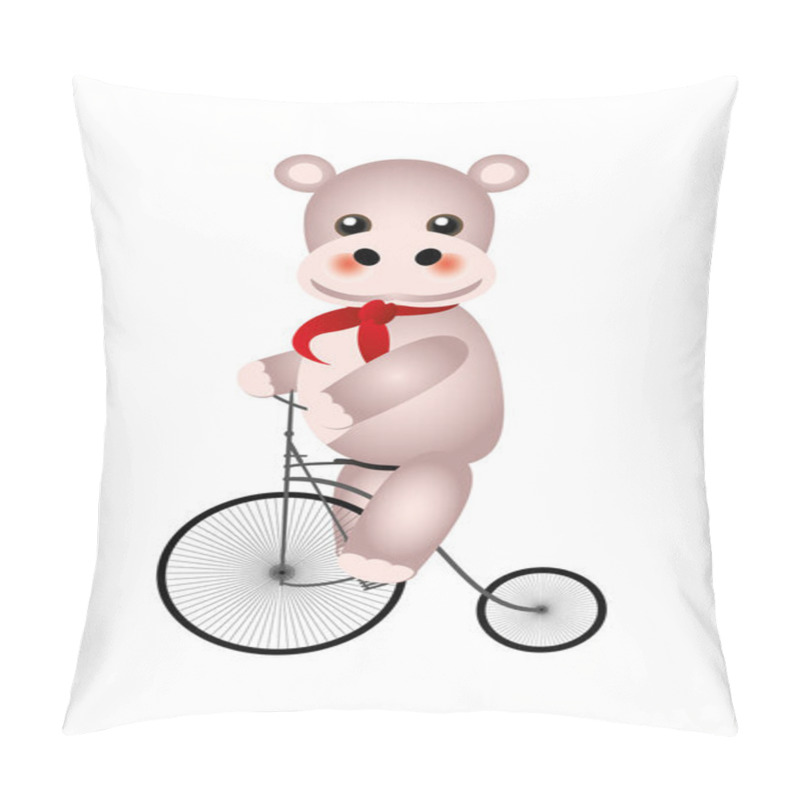 Personality  Hippo on tour - cute Hippopotamus on retro bicycle isolated pillow covers