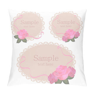 Personality  Vector Floral Lace Frames With Pink Roses Pillow Covers