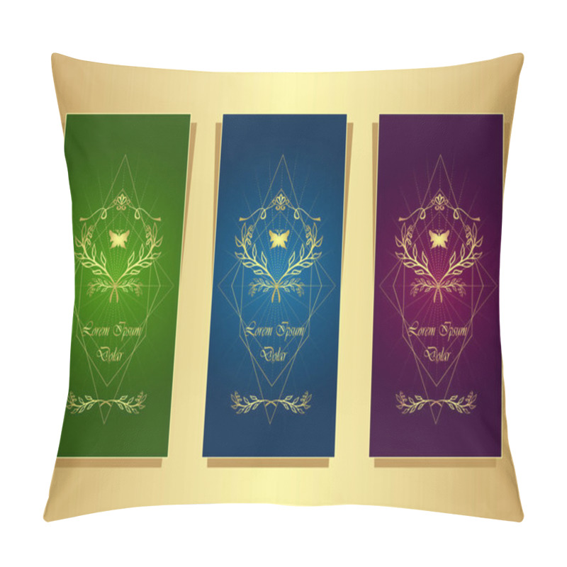 Personality  Set Template Flyers  From  Wreaths In  Dark Blue Green Burgundy Gold For Decoration Package Perfume Cosmetic Or Other Thing Or For  Brand Book Pillow Covers