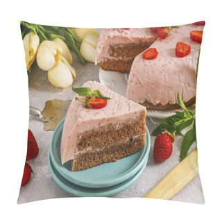 Personality  When Serving, Cut The Cake Into Portions. A Fragrant And Cool Mousse Cake Perfect For A Hot Summer, Especially If You Make Your Own Strawberry Mousse. Nobody Will Refuse A Piece Of Such A Dessert. Pillow Covers