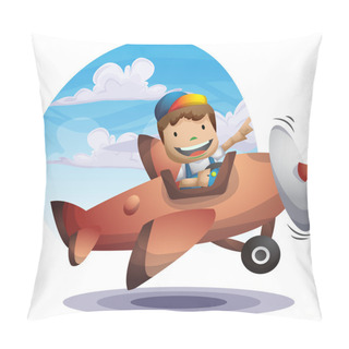 Personality  Cartoon Vector Kid On A Plane Background With Separated Layers Pillow Covers