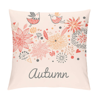 Personality  Autumn Seamless Pattern With Cute Birds, Flowers And Hearts Pillow Covers