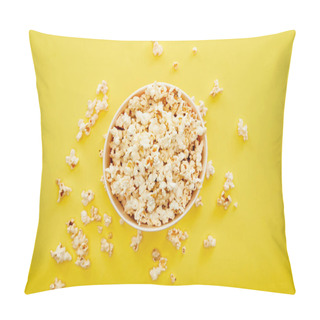 Personality  Top View Of Fresh Popcorn In Bucket On Yellow Background Pillow Covers