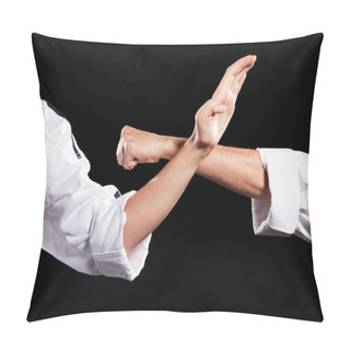 Personality  Two Fighting Hands In Kimono On Black Pillow Covers