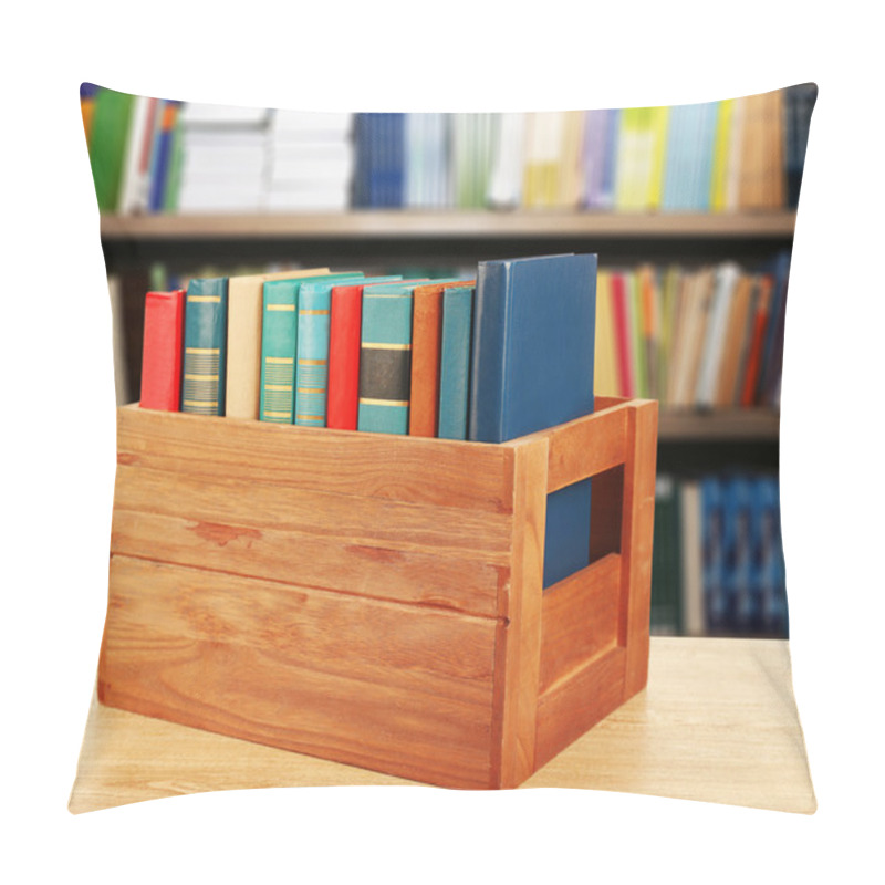 Personality  Books in wooden crate on bookshelves background pillow covers