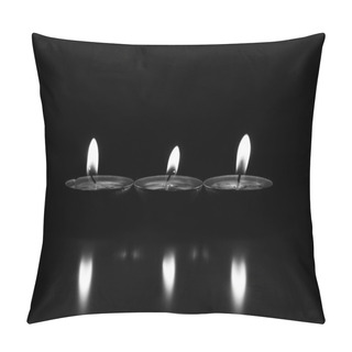 Personality  Three Candles On A Dark Background Reflected From The Surface Pillow Covers