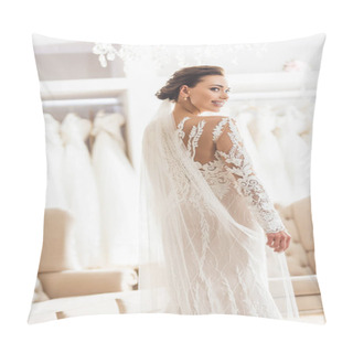 Personality  Young Bride In White Dress In Wedding Atelier Pillow Covers