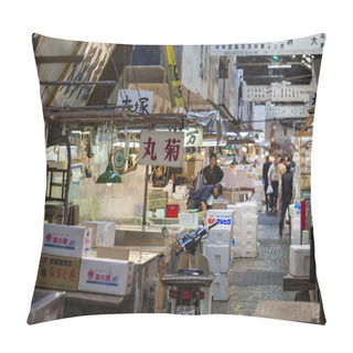 Personality  TOKYO - MAY 11: Shoppers Visit Tsukiji Fish Market On May 11, 20 Pillow Covers