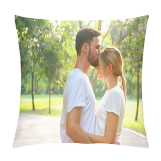 Personality  Portrait Bright Couple Romance In The Park. Pillow Covers
