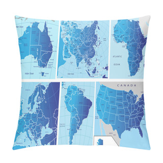 Personality  Political Map Of Continents Pillow Covers