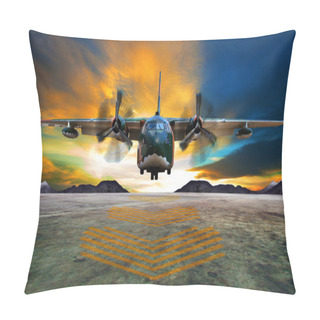 Personality  Military Plane Landing On Airforce Runways Against Beautiful Dus Pillow Covers