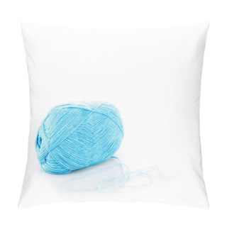 Personality  One Blue Yarn Clew On White Surface With Copy Space Pillow Covers
