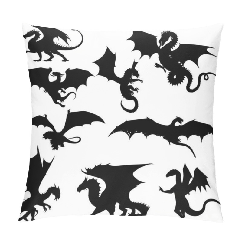 Personality  Collection silhouettes of dragon. Vector collection of dragon silhouettes. Dragon silhouette set. pillow covers