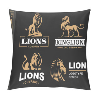 Personality  Lion Logo Set - Vector Illustration, Emblem On Black Background Pillow Covers