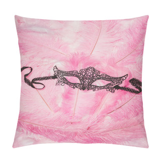 Personality  Black Lacy Mask On Pink Feathers Pillow Covers
