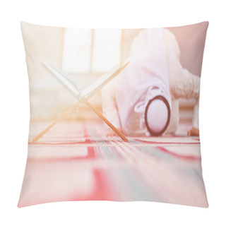 Personality  Religious Muslim Man Praying Inside The Mosque Pillow Covers