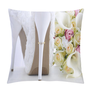 Personality  Wedding Ring On Beautiful White Stiletto Shoe Heel.  Pillow Covers
