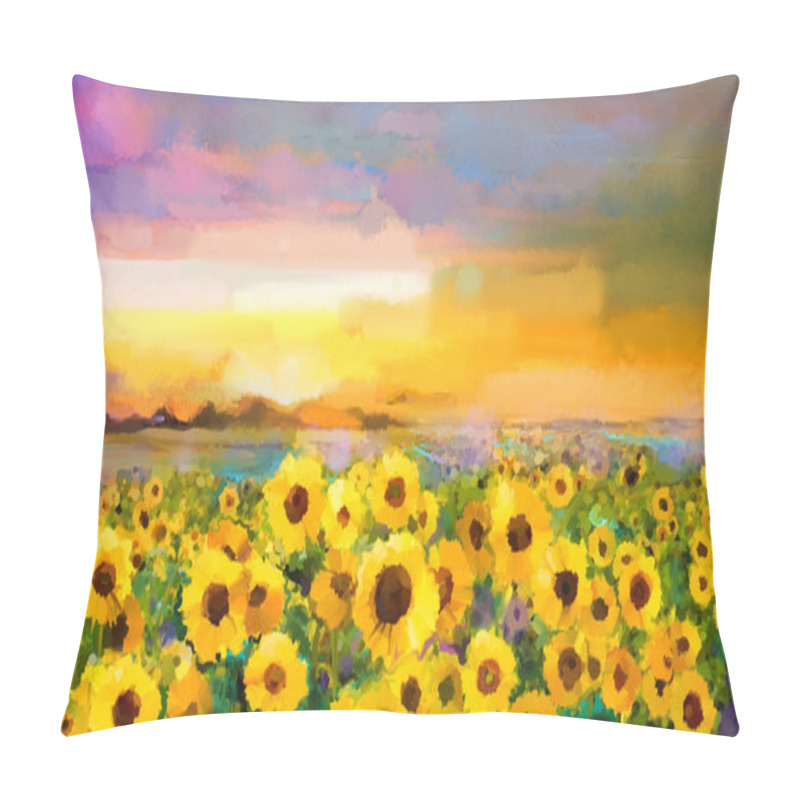 Personality  Oil Painting Yellow- Golden Sunflower, Daisy Flowers In Fields. Pillow Covers