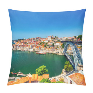 Personality  Porto Aerial Cityscape With Luis I Bridge And Douro River During A Sunny Day, Portugal   Pillow Covers