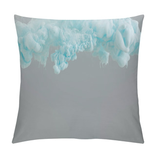 Personality  Close Up View Of Abstract Blue Ink Swirls Isolated On Grey Pillow Covers