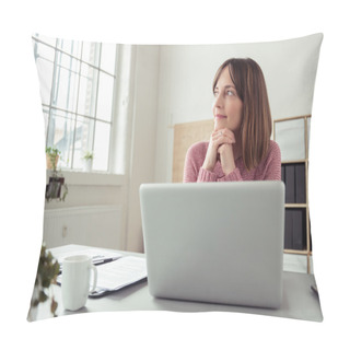 Personality  Young Woman Sitting At Her Desk Daydreaming Pillow Covers