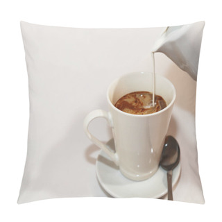 Personality  A Stream Of Cream Pours Into The Coffee Cup. Pillow Covers