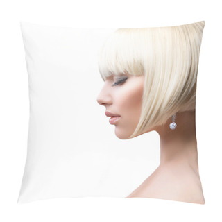 Personality  Beautiful Girl With Healthy Short Hair Over White Pillow Covers