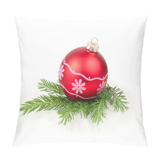 Personality  Red Christmas Ball On A Branch Of A Christmas Tree On A White Background. A Christmas Background With A Place For The Text. Pillow Covers