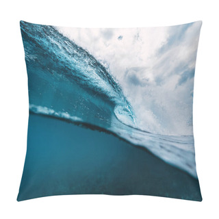 Personality  Blue Wave In Ocean. Breaking Wave In Oahu Pillow Covers
