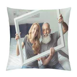 Personality  Middle Aged Couple With White Frame Pillow Covers