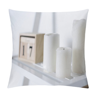 Personality  Three White Candles On White Shelf Pillow Covers