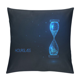 Personality  Futuristic Glowing Low Polygonal Hourglass Isolated On Dark Blue Background. Pillow Covers
