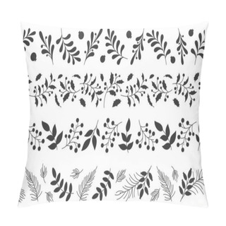 Personality  Christmas Floral Seamless Border Silhouette Set. New Year Print Pattern Frame Decor Sticker Stencil Infinite Holiday Decorative Ribbon Scotch Tape Leaf Berry Branch Evergreen Plant Winter Ornament Pillow Covers