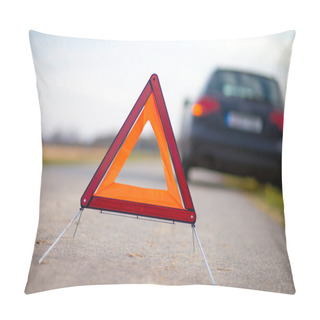 Personality  Breakdown Triangle Stands Near A Broken Car Pillow Covers