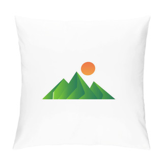 Personality  Green Gradient Mountain Low Poly With Sun Vector Pillow Covers