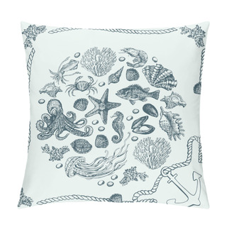Personality  Graphic Composition With Underwater Inhabitants Pillow Covers