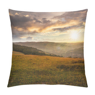 Personality  Field In Mountain Near Home At Sunset Pillow Covers