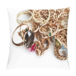 Personality  Gold Jewelry On White Pillow Covers