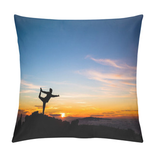 Personality  Woman Meditating In Yoga Dancer Pose, Inspiring Landscape Pillow Covers