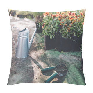 Personality  Watering Can, Hand Trowel And Rake In Garden Pillow Covers