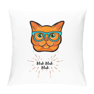 Personality  Ginger Cat Geek. Smart Glasses. Red Cat Nerd. Cat Portrait. Vector. Pillow Covers
