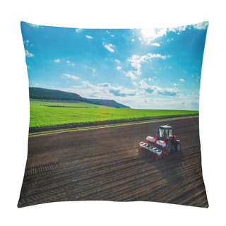 Personality  Aerial View Of Tractors Working On The Harvest Field Pillow Covers
