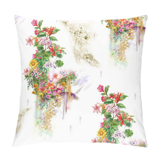 Personality  Watercolor Painting Leaf And Flowers, Seamless Pattern On White Background Pillow Covers