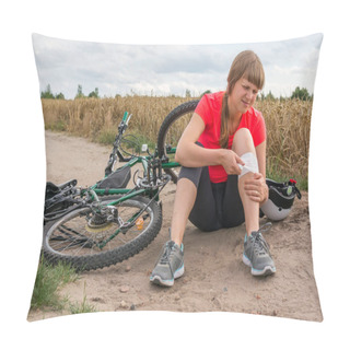 Personality  Woman With Pain In Knee After Falling Down From Bicycle Pillow Covers