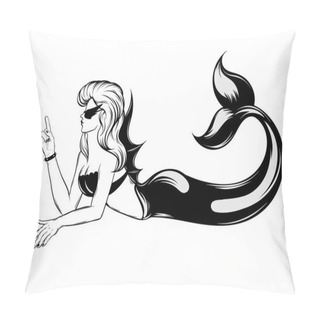 Personality  Vector Hand Drawn Trendy Illustration Of Mermaid Isolated . Crteative Tattoo Artwork. Template For Card, Poster, Banner, Print For T-shirt, Pin, Badge, Patch. Pillow Covers