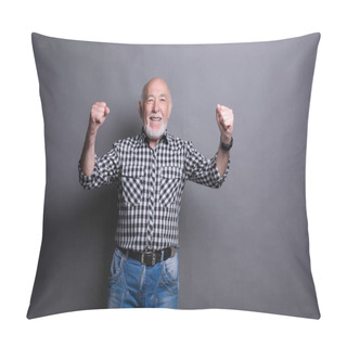 Personality  Excited Senior Man Very Glad To Success Pillow Covers