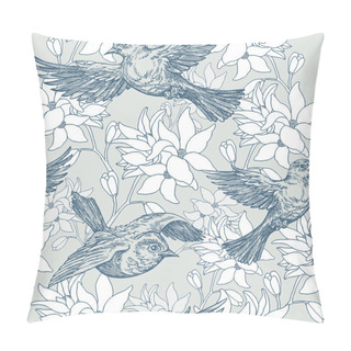 Personality  Vintage Summer Background, Birds And Flowers, Fashion Seamless Pattern Pillow Covers